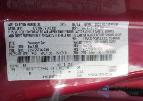 2014 Ford Focus Se из США, поврежденный, VIN 1FADP3F22EL134608